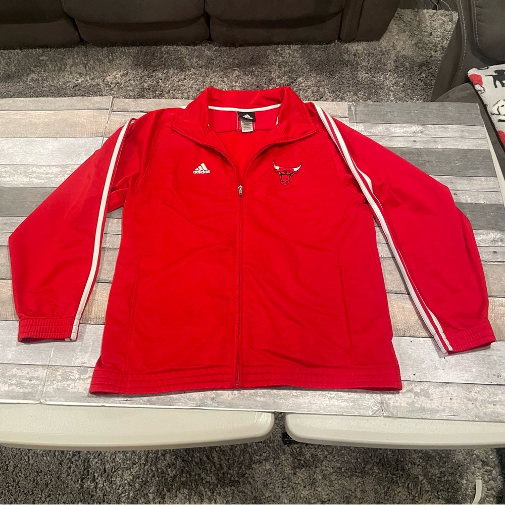 Adidas Chicago Bulls Red Track Jacket with White Stripes